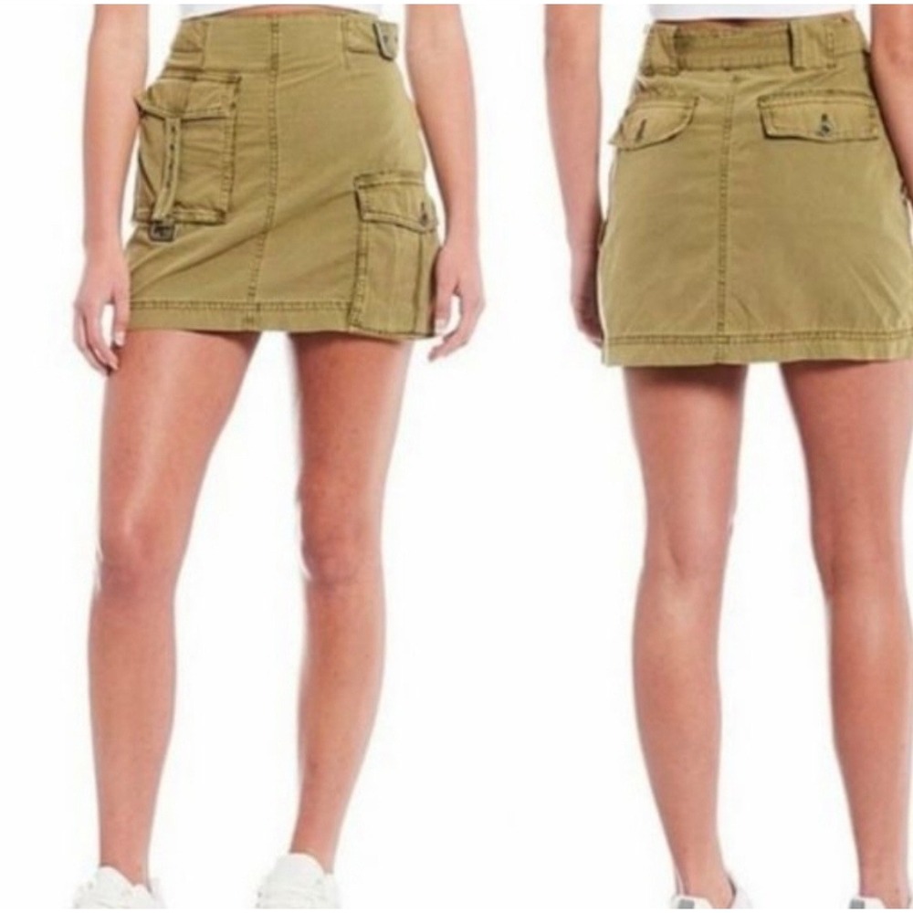 Free People Erika Utility Mini Skirt Cargo Military Buckle Detail Size 12